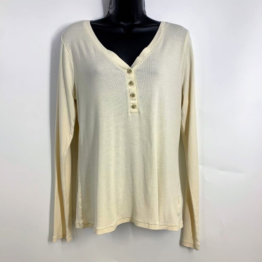 Madewell Women's Drapey-Rib NB535‎ Long Sleeve Button Henley Tee Size XL